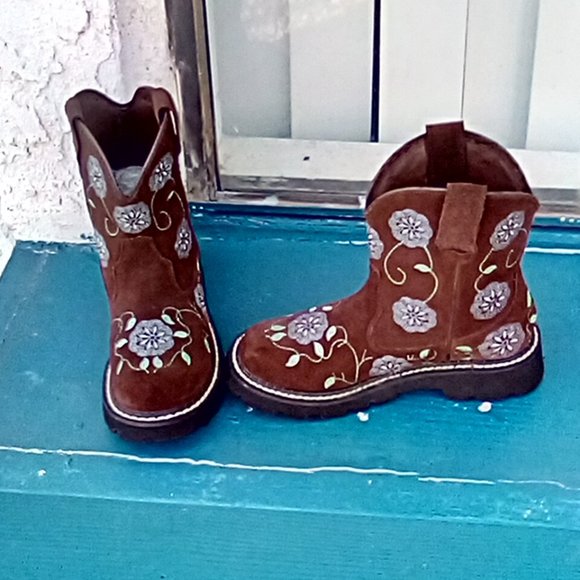 ROPER brown suede turquoise floral embroidered stitched ankle boots size 6.5 - Picture 2 of 10